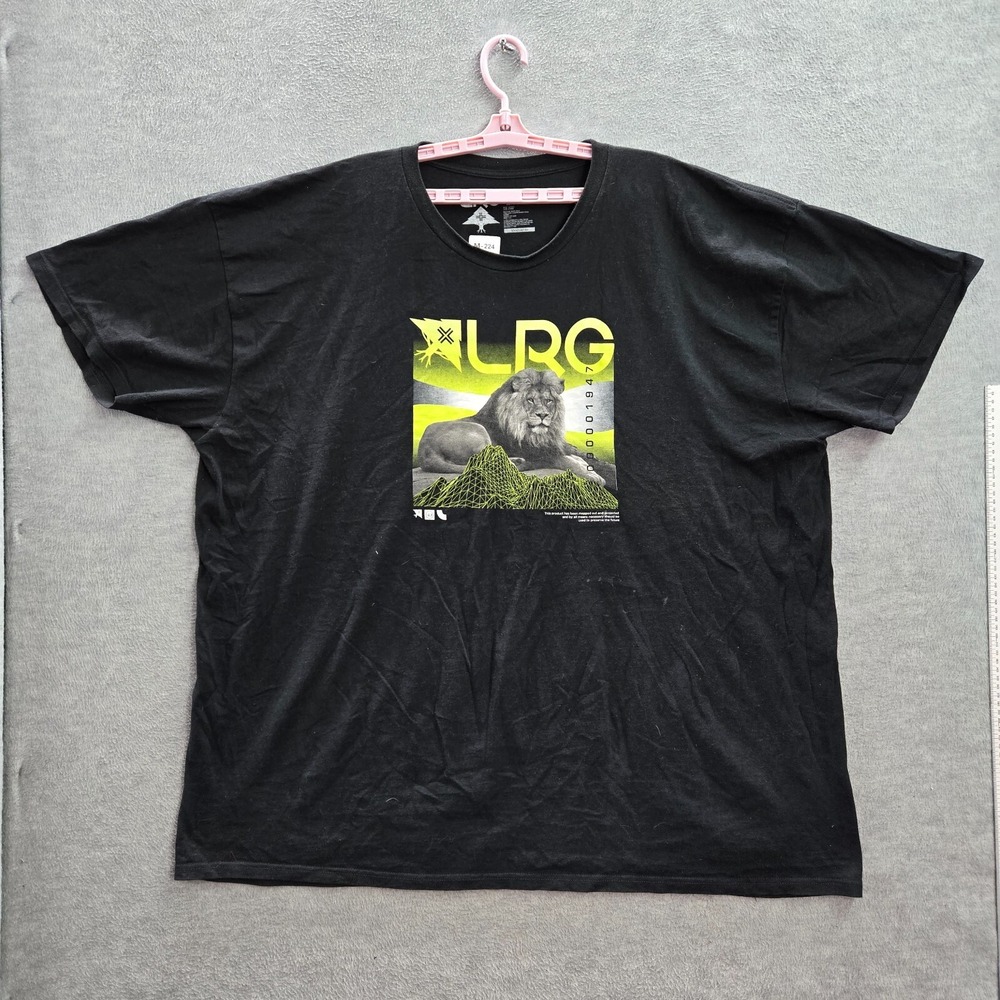 LRG Men Shirt 3XL Black Lion Graphic Print Short Sleeve Logo Cotton Crew Neck
